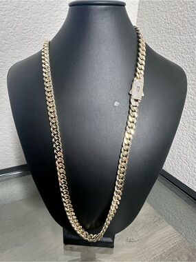 Gold-Filled Cuban Link Necklace with Pavé Lock